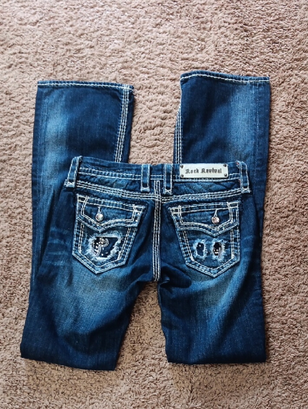 Rock Revival Women's Dark Blue Bootcut Jeans with Contrasting Stitch - Picture 2 of 5